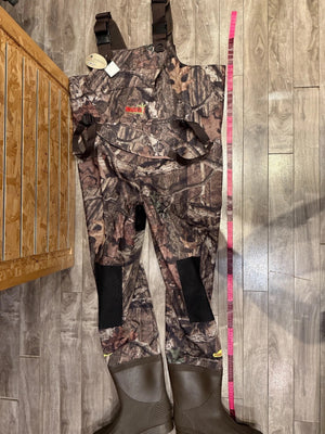 Bushline Outdoor Insulated Camo Chest Waders in Mossy Oak Print Laying Flat on Ground | ScoutTech Outfitters