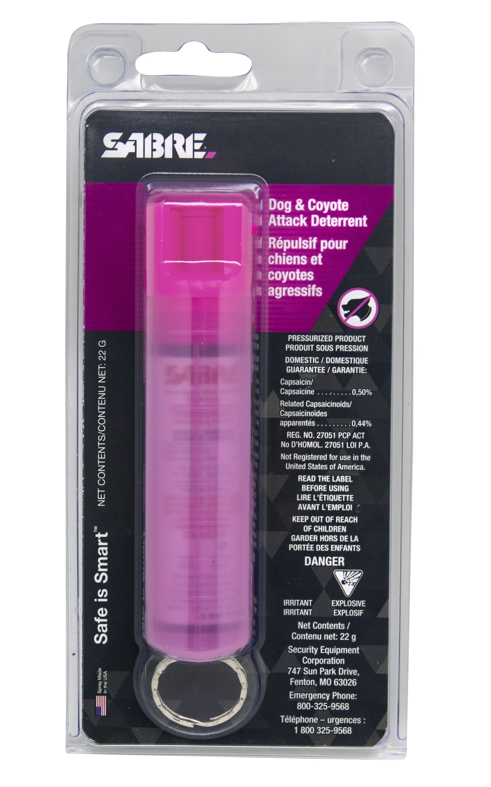 Sabre Dog Attack Deterrent with protective case and key ring - ScoutTech