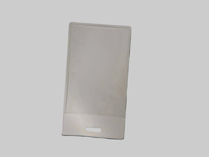 Clear plastic card holder on a black surface