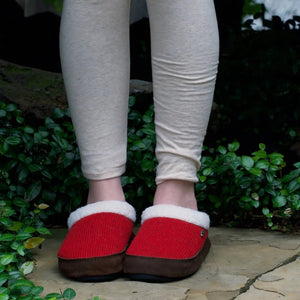 Acorn Women's Mule Ragg Wool Blend Slippers in Red, White, Brown with Black Sole | ScoutTech Outfitters