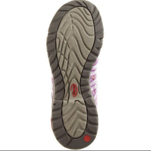 Chaco Women's Outcross EVO Closed Toe Water Shoes Traction View in Grey and Tan with Red Logo | ScoutTech Outfitters
