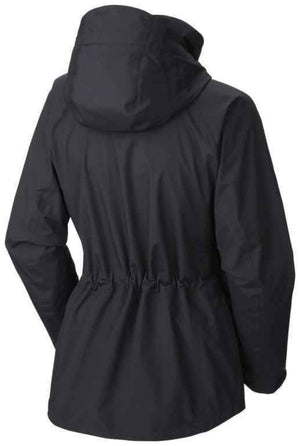Columbia Women's Longer Miles Waterproof Breathable Rain Jackets in Black Rear View | ScoutTech Outfitters 