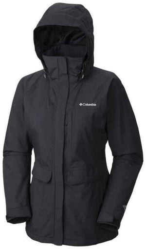 Columbia Women's Longer Miles Waterproof Breathable Rain Jackets in Black Front | ScoutTech