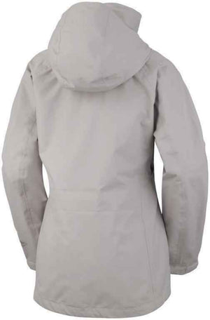Columbia Women's Longer Miles Waterproof Breathable Rain Jackets in Flint Grey Back View | ScoutTech Outfitters 