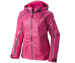 Columbia Womens Titanium Outdry Gold Tech Rain Jackets in Pink Front View - ScoutTech Mississauga