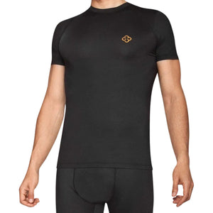 Copper 88 Men's Compression Short Sleeve Shirts in Black Front View with Orange Logo | ScoutTech Outfitters Mississauga Store