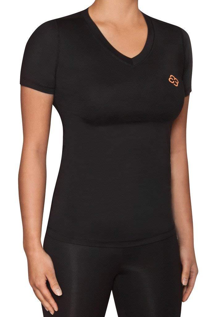 Copper 88 Women's Short Sleeve Compression Shirts in Black with Orange Logo | ScoutTech Outfitters