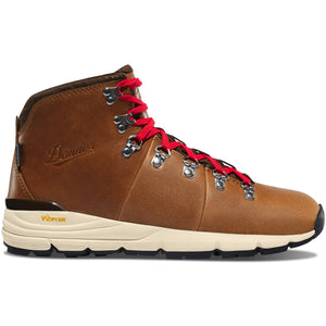 Danner Women's Mountain 600 Full Grain Leather WP Waterproof Boots in Saddle Tan Brown with Red Laces Side View | ScoutTech Outfitters Store