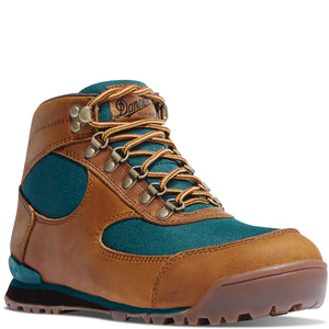 Danner Women's Retro Style Jag Leather Nylon Blend Waterproof Hiking Boots Brown and Teal Outside View | ScoutTech Outfitters Mississauga Store