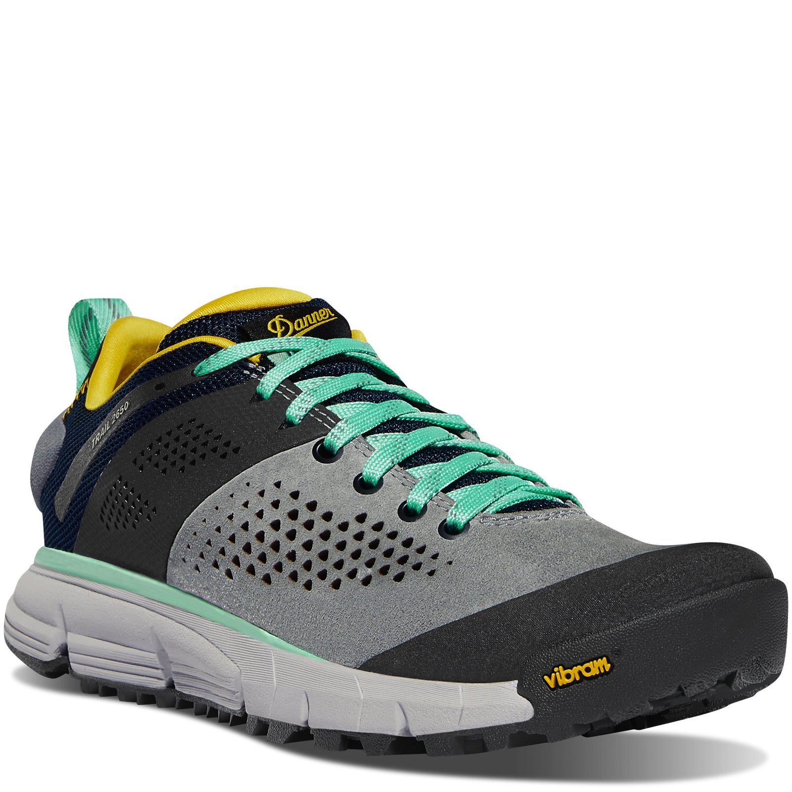 Danner Womens Trail 2650 Leather Hiking Shoes in Gray, Blue & Spectra Front View | ScoutTech Outfitters Mississauga Store