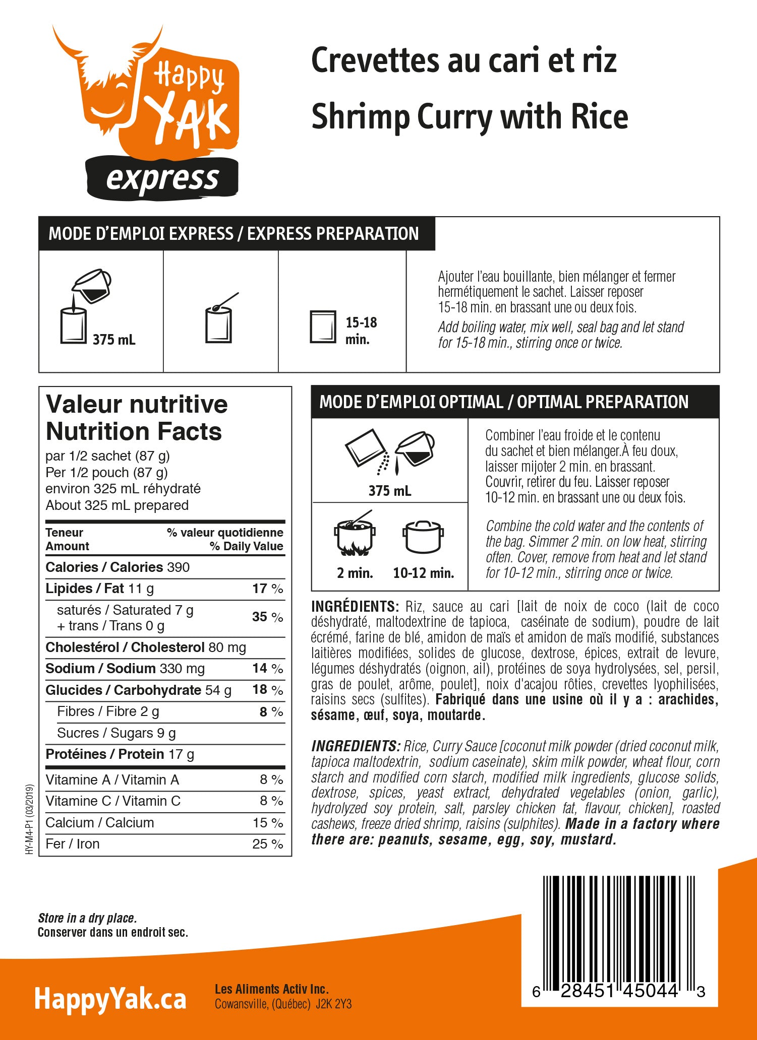 Happy Yak Shrimp Curry with Rice (2 servings) - ScoutTech