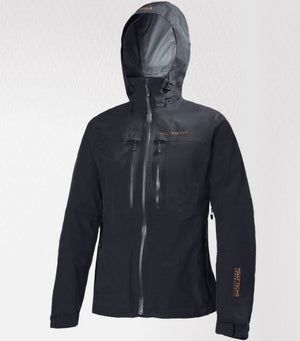 Helly Hansen Womens Odin Traverse Helly Tech Professional Rain Jackets in Black Front View | ScoutTech Outfitters Retail Store