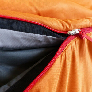 Hotcore T-100 0C/32F Tapered Sleeping Bag Synthetic Fill in Grey and Orange Zipper Close | ScoutTech Outfitters
