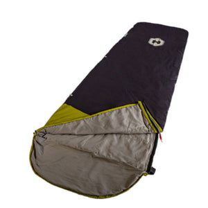 Hotcore T-100 0C Tapered Sleeping Bag Green and Grey Partially Open | ScoutTech Outfitters
