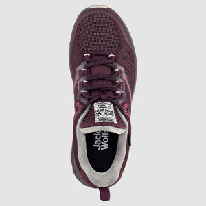 Jack Wolfskin Womens Downhill Texapore Low Waterproof Hiking Shoes in Purple with Grey and Pink Top View | ScoutTech Mississauga