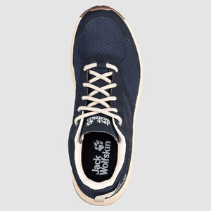 Jack Wolfskin Womens Woodland Texapore Low Waterproof Hiking Shoes in Blue with White Accents Upper View | ScoutTech Mississauga