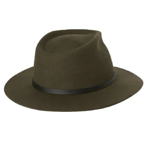 Kooringal Australia Unisex Felt Wide Brim Fedora Goodwin in Olive with Dark Brown Leather Decoration | ScoutTech Outfitters Mississauga Store