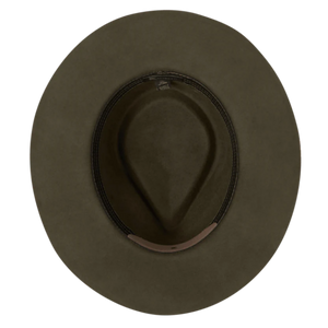 Kooringal Unisex Felt Wide Brim Goodwin Fedora Hat in Olive Inside View | ScoutTech Outfitters