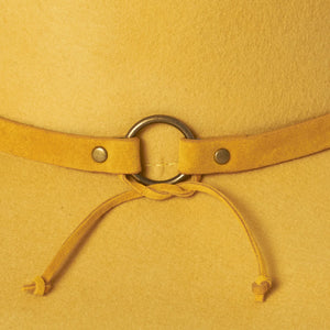 Kooringal Women's Forever After Australian Wool Felt Hat in Mustard Yellow Faux Leather Brim Details Close Up | ScoutTech Outfitters