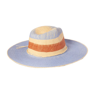 Kooringal Women's Carmela Wide Brim Woven Paper Straw Sun Hat in Blue and Red Stripe Alternate Side View | ScoutTech Mississauga