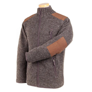 Lost Horizons Men's Oxford Wool Sweaters in Bark Full Zip With Leather Elbow Patches and Fleece Lined |  ScoutTech Outfitters Mississauga Store