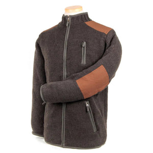 Lost Horizons Men's Oxford Wool Sweaters in Bark Full Zip With Leather Elbow Patches and Fleece Lined - Made in Nepal | ScoutTech Outfitters