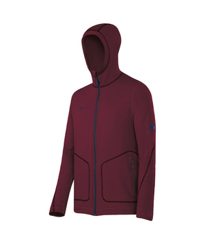 Mammut Mens Mercury Italian Pontetorto Technopile Fleece Hoody Jackets Full Zipper in Barolo Red Wine Front Side Showing Embroidered Logos and Zippered Pockets | ScoutTech Outfitters Mississauga Store