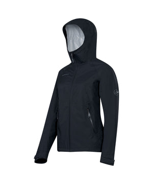 Mammut Women's Ebba Rain Jackets in Black with Reflective Logos and Zippered Pockets | ScoutTech Outfitters