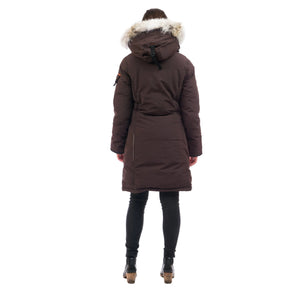 OS1081 Outdoor Survival Canada OSC Women's Nisto -40°C/F Down Parka in Chestnut Brown Back Side on a Model | ScoutTech Outfitters Mississauga Store