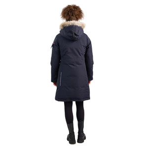 OS1081 Outdoor Survival Canada OSC Women's Nisto -40°C/F Down Parka in Cold Lake Blue on a Model | ScoutTech Outfitters Mississauga Store