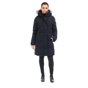 OS1081 Outdoor Survival Canada OSC Women's Nisto -40°C/F Down Parka in Orca Black Front on a Model | ScoutTech Outfitters Mississauga Store