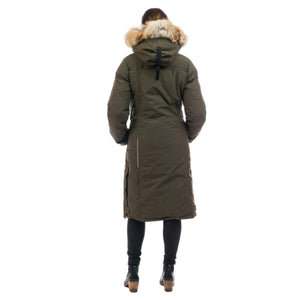 OS1101 Outdoor Survival Canada OSC Women's Nuaja Down Parka in Alpine Moss Back View -40°C/F | ScoutTech Outfitters Mississauga Store