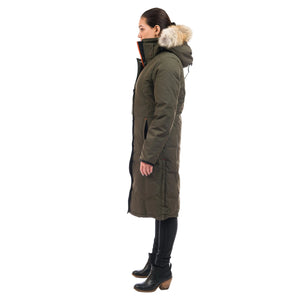 OS1101 Outdoor Survival Canada OSC Women's Nuaja Down Parka in Alpine Moss Left Side View -40°C/F | ScoutTech Outfitters Mississauga Store