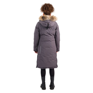 OS1101 Outdoor Survival Canada OSC Women's Nuaja Down Parka in Charcoal Grey Back Side Pose -40°C/F | ScoutTech Outfitters Mississauga Store