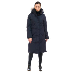 OS1101 Outdoor Survival Canada OSC Women's Nuaja Down Parka in Cold Lake Blue Front View -40°C/F | ScoutTech Outfitters Mississauga Store