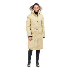 OS1101 Outdoor Survival Canada OSC Women's Nuaja Down Parka in Sand Buff  Front Pose -40°C/F | ScoutTech Outfitters Mississauga Store