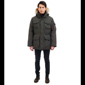 Outdoor Survival Canada OSC Men's Atka -40 Down Parka in Steel Grey on Model with Front View | ScoutTech Mississauga Store