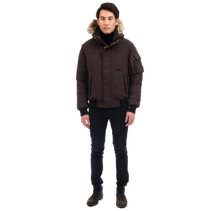 Outdoor Survival Canada OSC Men's Desna -20C Urban Down Bomber Jacket  in Chestnut Full Model Outfit - ScoutTech Outfitters