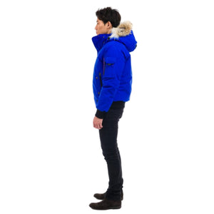 Outdoor Survival Canada OSC Men's Desna -40 Down Bomber Jackets in Arctic Blue on Model Left Side View | ScoutTech Outfitters 
