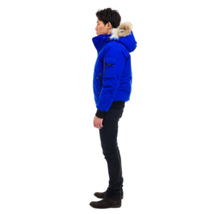 Outdoor Survival Canada OSC Men's Desna UC -20C Urban Coyote Down Bomber Jacket in Arctic Blue Left Side View on Model | ScoutTech Outfitters