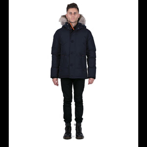 Outdoor Survival Canada OSC Men's Nyik -40 Down Parka in Cold Lake Blue Front View on Model | ScoutTech Outfitters