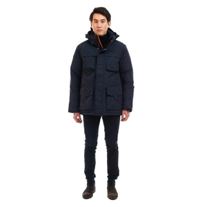 Outdoor Survival Canada OSC Men's Akiak -40 Down Parka in Cold Lake Blue on Model Front Pose | ScoutTech Outfitters Mississauga Store
