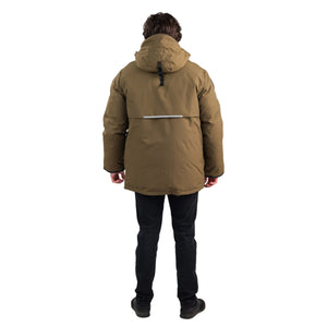 Outdoor Survival Canada OSC Men's Akiak -40 Fur Free Down Parka in Military Green on a Model Back Side | ScoutTech Outfitters Mississauga Store