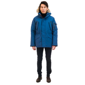 Outdoor Survival Canada OSC Men's Atim -40 Down Parka in Indigo Blue on a Model Front View | ScoutTech Outfitters