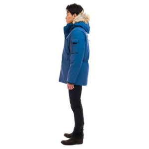 Outdoor Survival Canada OSC Men's Atim -40 Down Parka in Indigo Blue on a Model Left Side View | ScoutTech Outfitters