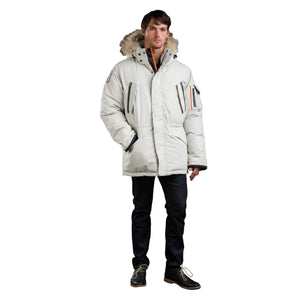 Outdoor Survival Canada OSC Men's Atim -40 Down Parka in Pure White on Model | ScoutTech Outfitters Mississauga Store