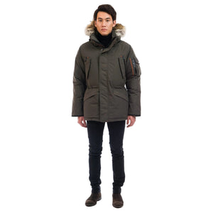 Outdoor Survival Canada OSC Men's Atim -40 Down Parka in Steel Grey on Model | ScoutTech Outfitters Mississauga Store