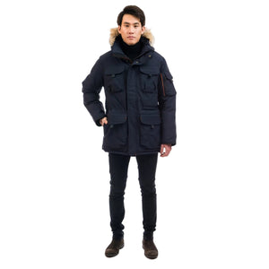 Outdoor Survival Canada OSC Men's Atka -40 Down Parka in Cold Lake Blue on Model with Front View | ScoutTech Outfitters 
