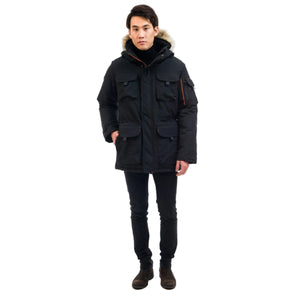 Outdoor Survival Canada OSC Men's Atka -40 Down Parka in Orca Black on Model with Front View - ScoutTech Outfitters