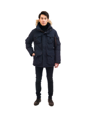 Outdoor Survival Canada OSC Men's Atka -40 Down Parka in Cold Lake Blue on Model with Front View | ScoutTech Outfitters 